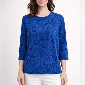 Rachel Mara 100% Silk Blue Print 3/4 Sleeve Blouse Top